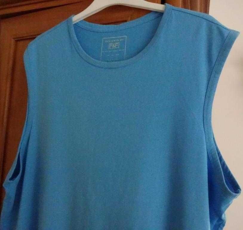 Koszulka Niebeska Letnia Bez Rękawa Bawełniana Prosta Ładna L/XL