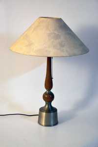 Duża lampa stołowa drewno metal z abażurem 75 cm efektowna lata 80-te