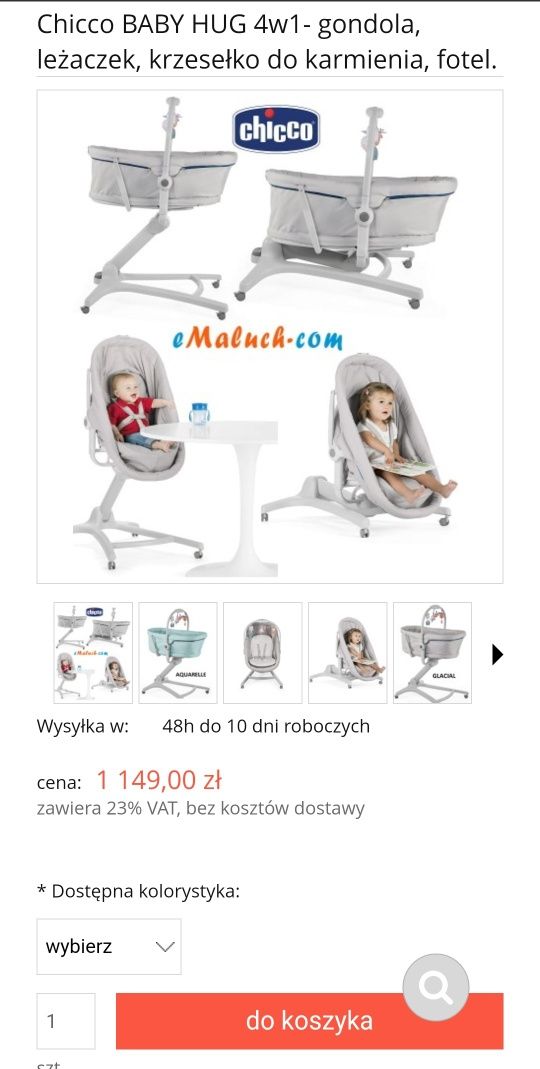 Chicco BABY HUG 4w1- gondola, leżaczek, krzesełko do karmienia, fotel