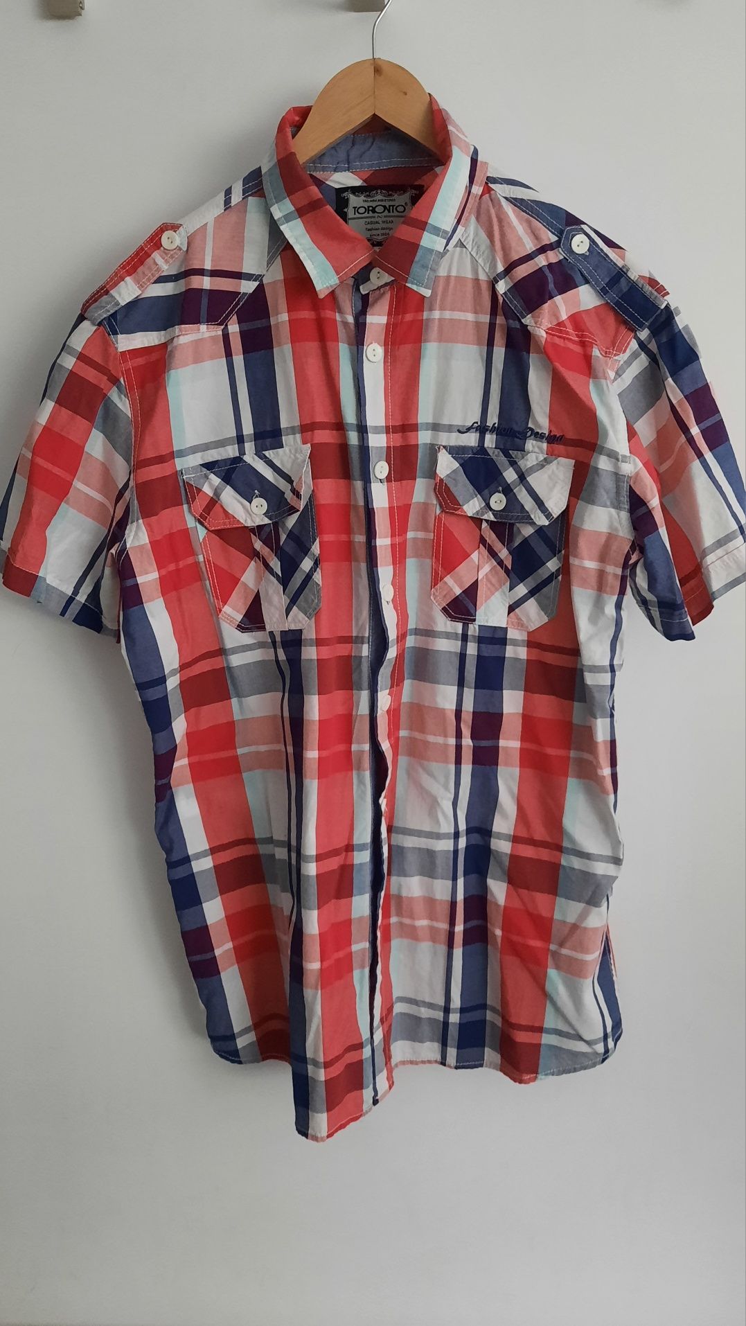 Koszula męska w kratę, XL, krótki rękaw