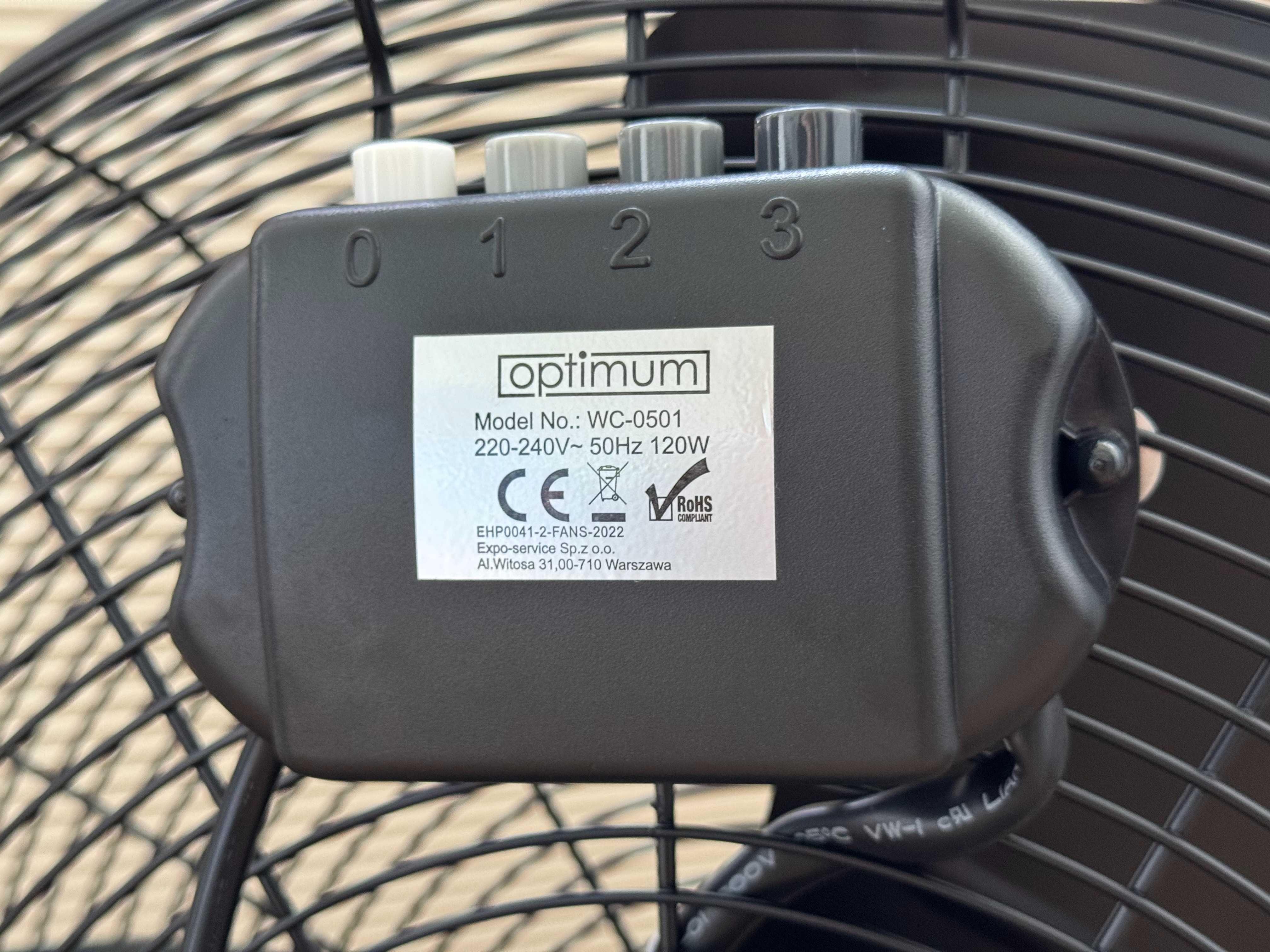 Ogromny 50cm metalowy wentylator cyrkulator Optimum WC-0501 NOWY 120W