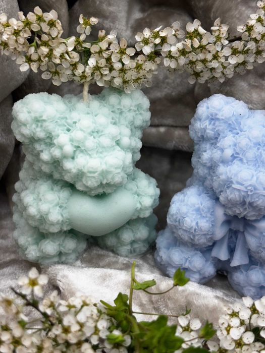 Zestaw pięknych świec świeczek dwa misie z kokardką i serduszkiem