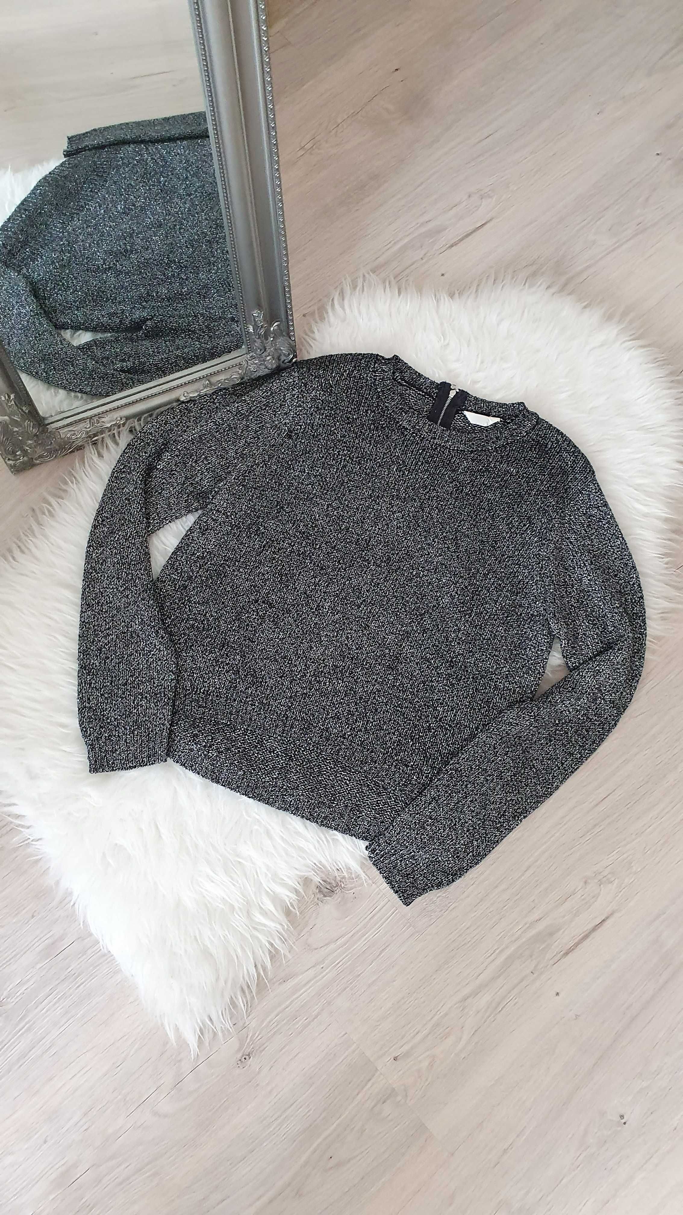 Sweter sweterek srebrny metaliczny asymetryczny oversize jak H&M 38 M