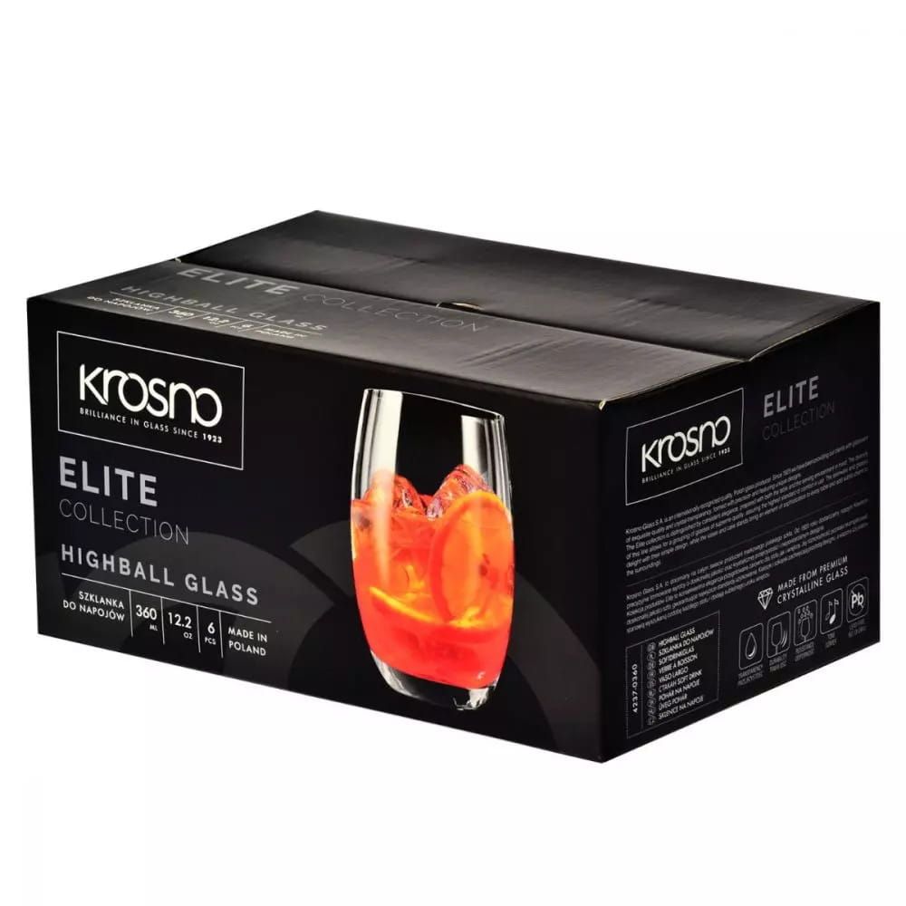 Szklanki Do Napojów, Drinków Elite Krosno 6Szt 360Ml