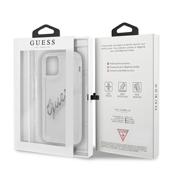 Etui Guess do iPhone 12/12 Pro Hardcase Vintage Script Silver Clear