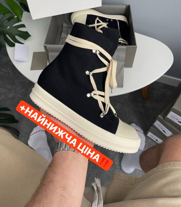 БЕЗКОШТОВНА ДОСТАВКА‼️Кросівки Rick Owens Ramones Low Black White,рік.