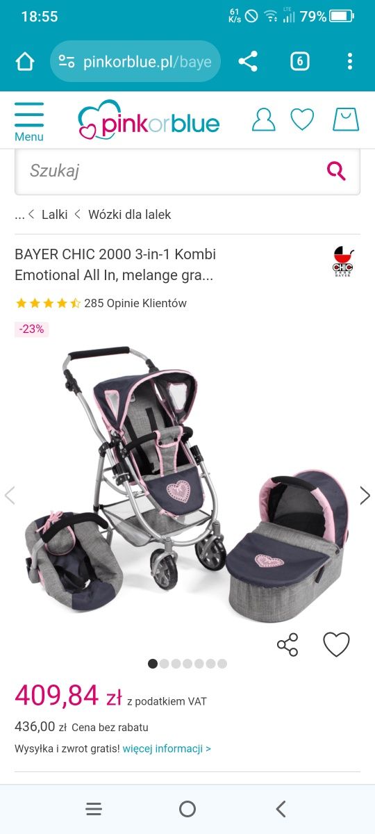 BAYER CHIC 2000 Wózek dla lalek kombi 3 in 1 EMOTION ALL