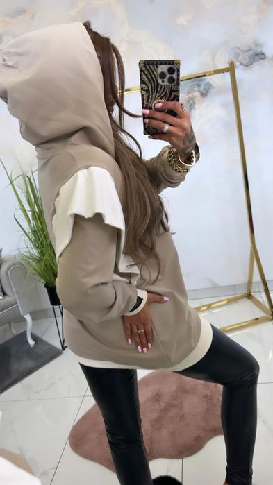 Elegancka bluza tunika z kapturem cyrkonie Lola bianka