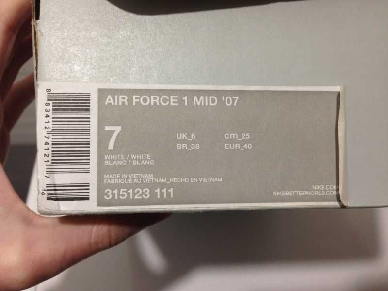 Nike Air Force 1 Mid '07 /// Белые Форсы / 40рр / 40 размер / 7US