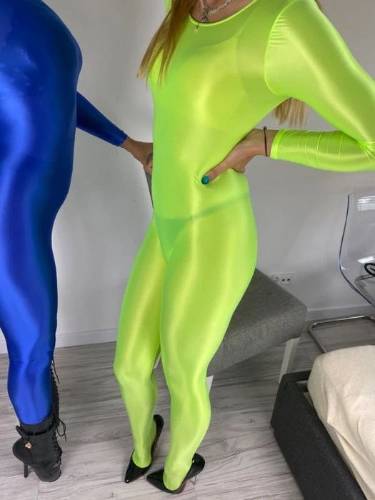 Zielony neonowy kombinezon catsuit spandex lycra ala latex