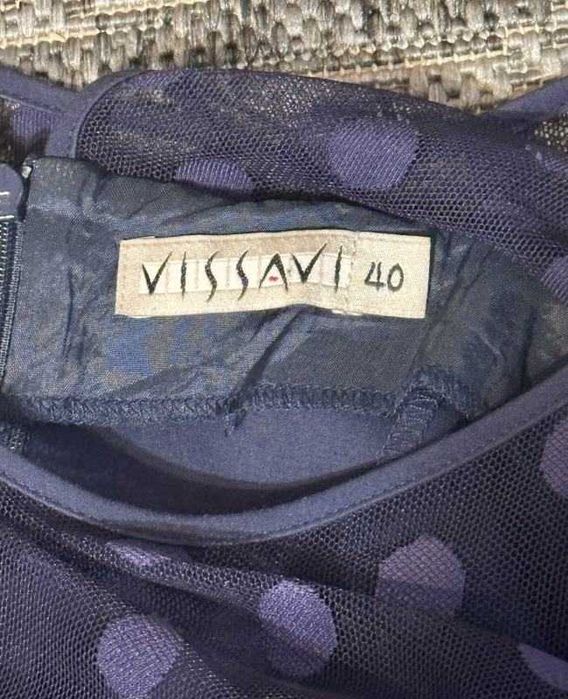 Sukienka koktajlowa Vissavi granatowa, z siateczką, rozm.40