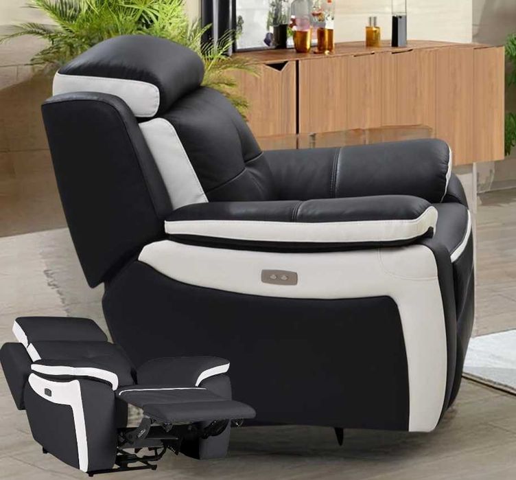 Fotel ze skóry bydlęcej z elektryczną funkcją relax