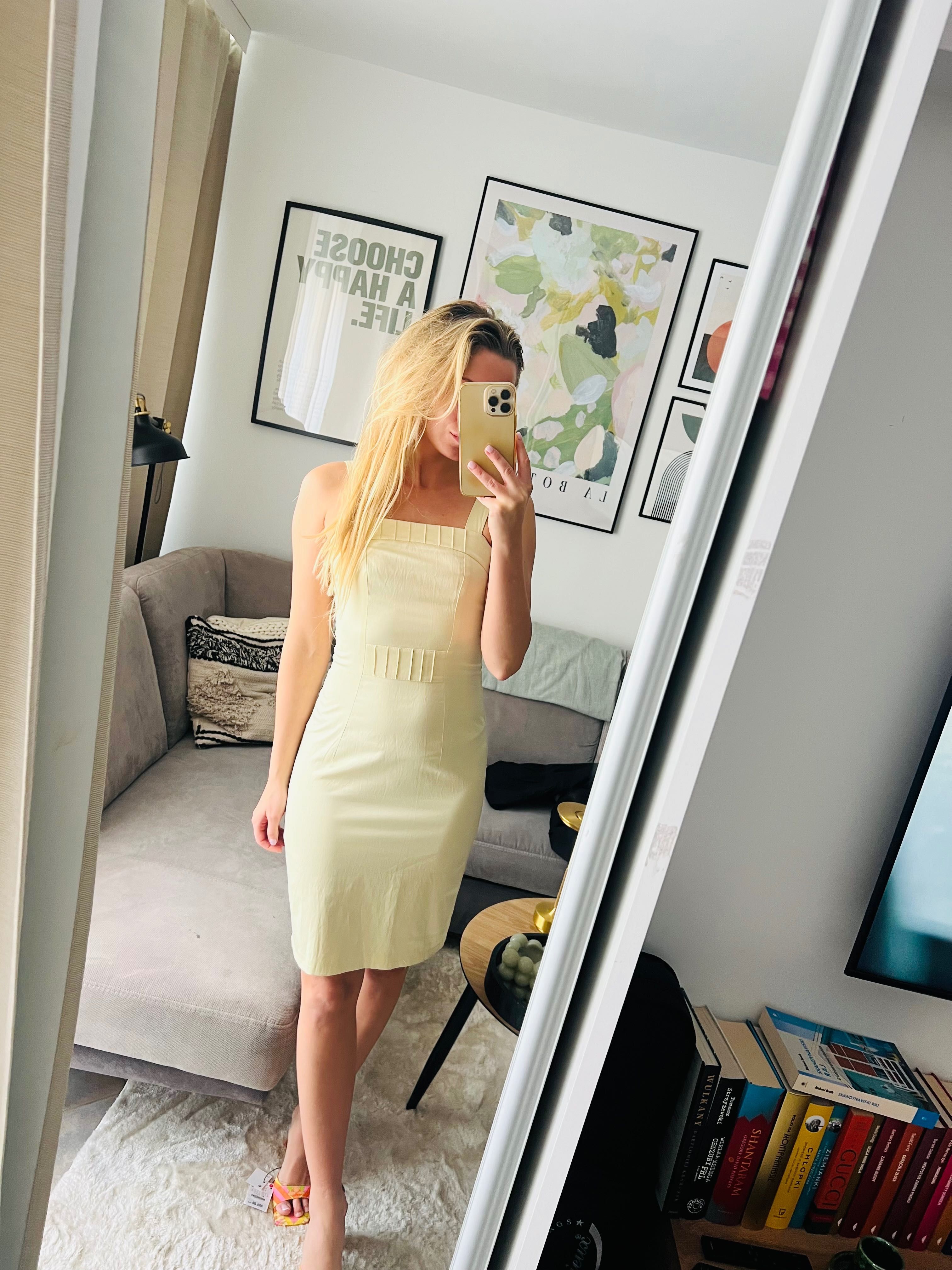 Sukienka midi przed kolano XS/34 bananowa H&M