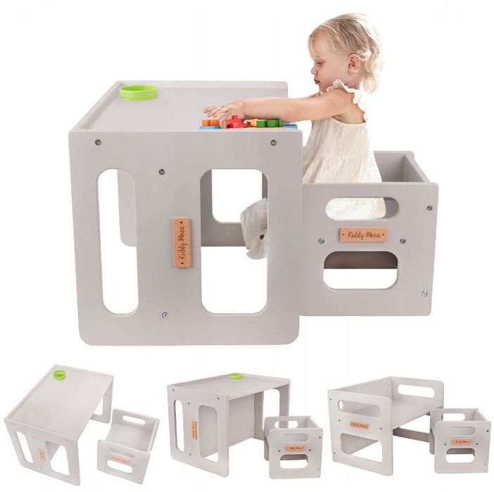 KiddyMoon Stolik + krzesło TC-001 zestaw mebelków, MDF grey szare