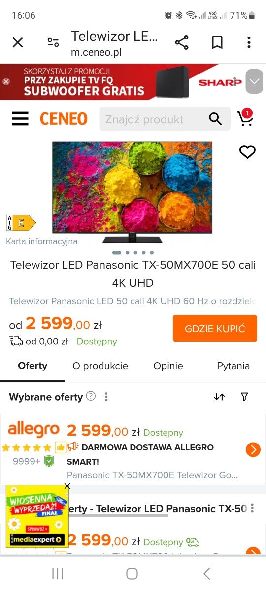 Telewizor led 50 " Panasonic, GoogleTV, Wifi, Netflix, gwarancja