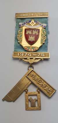 Klejnot Masoński. 43 Mistrz loży 1974-75. Srebro. Oryginał. Medal.