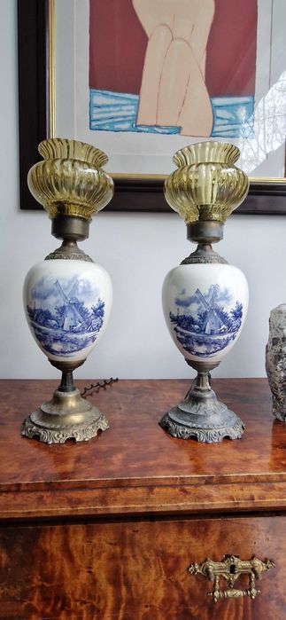 Antyk lampy Delfts antyk ceramika Holandia unikat boho artdeco secesja