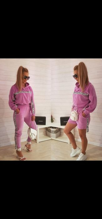 Fioletowy komplet welurowy 3 części nowy xs/s dres