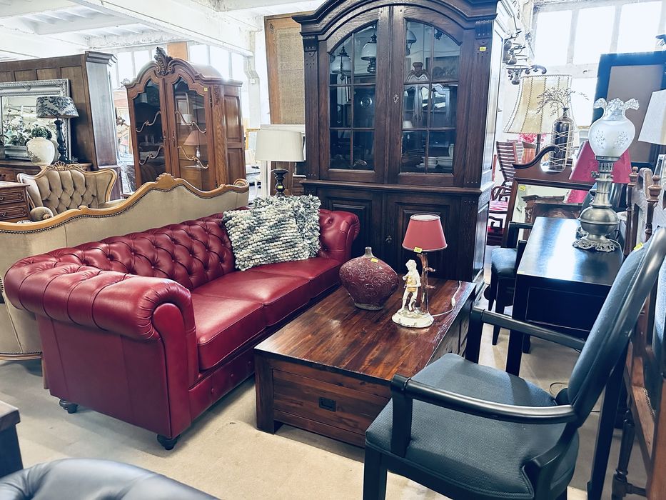 JAK NOWA !! 3 osobowa sofa chesterfield - SKÓRA NATURALNA wiśnia :)