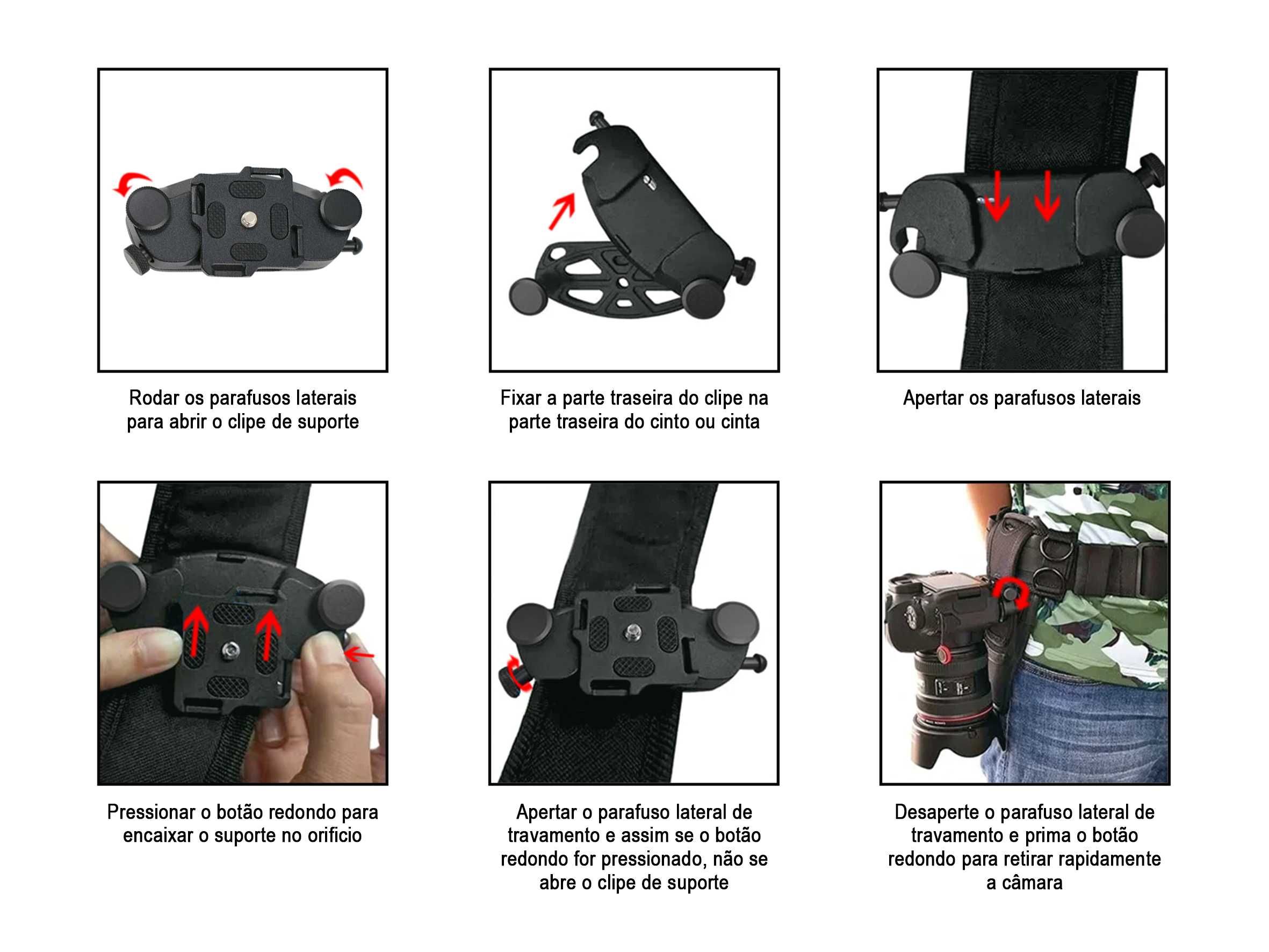 Clipe de suporte de encaixe para cinto e alça para máquina fotográfica