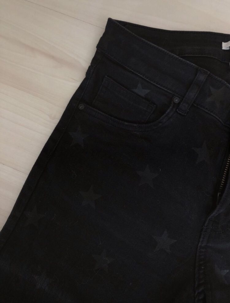 Jeansy H&M spodnie gwiazdki gwiazdy czarne xs/34