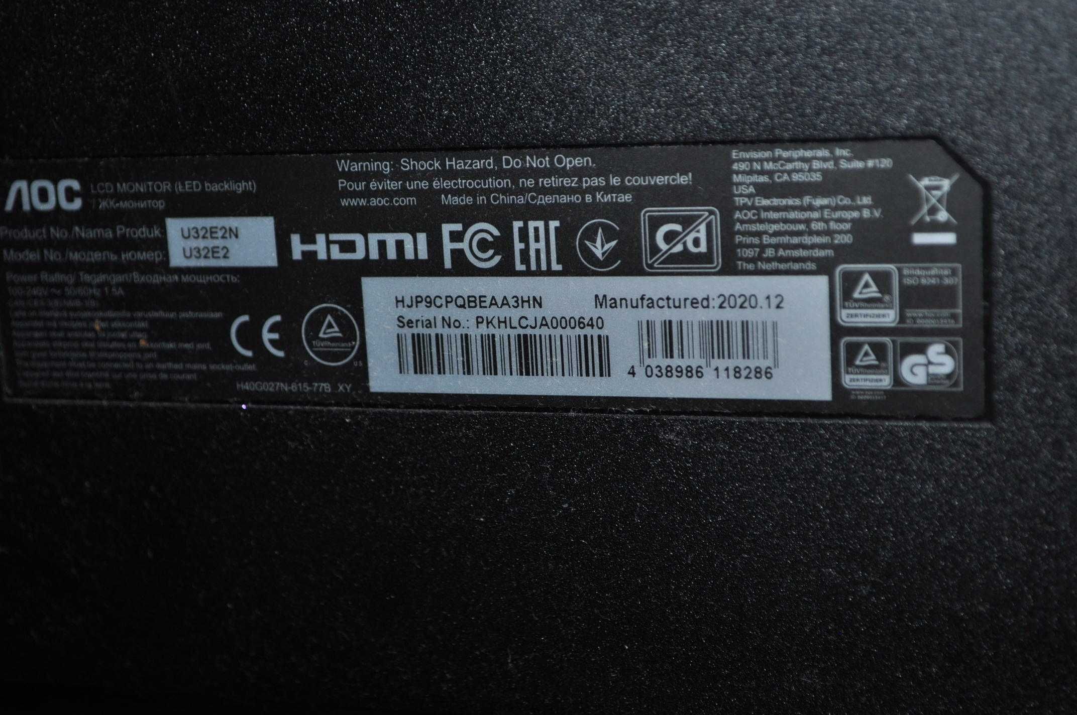 AOC E2 U32E2N monitor LED  (31.5") 3840 x 2160 px 4K Ultra HD Czarny