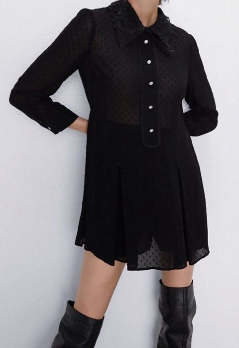 Zara sukienka czarna XS 34 elegancka wiskoza cyrkoniowe guziki