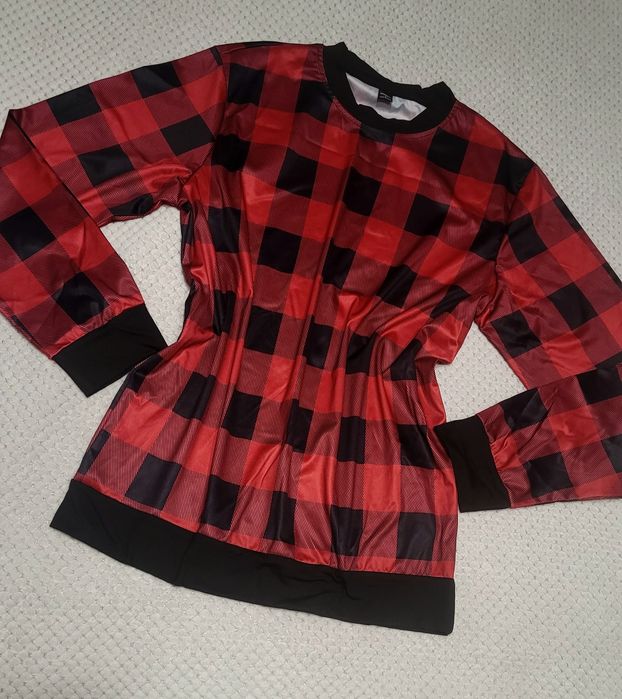 Nowa bluzka damska z długimi rękawami w kratę czerwona czarna rozm. 40