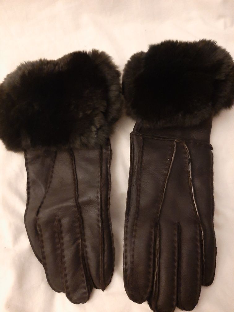 rękawiczki damskie, skórzane, eleganckie, czarne