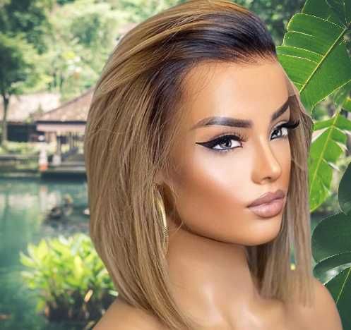 Peruka naturalna bob piaskowy blond z  odrostem mono part-rozm.S