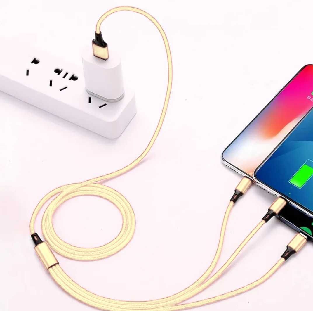 Kabel ładujący 3w1 Micro USB C Lightning 1,2m