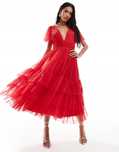 Lace & Beads 38 M Czerwona Tiulowa Sukienka Midi R12941