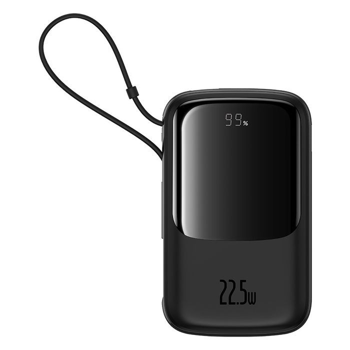 powerbank qpow pro+ 10000mah z kablem usb-c i wyświetlaczem - czarny