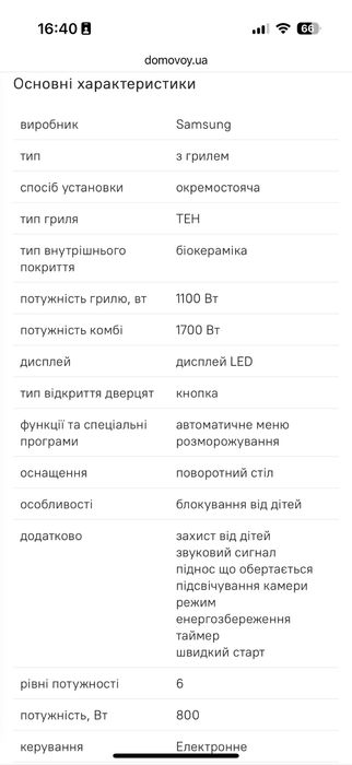 Мікрохвильова піч SAMSUNG модель: GE88SUT