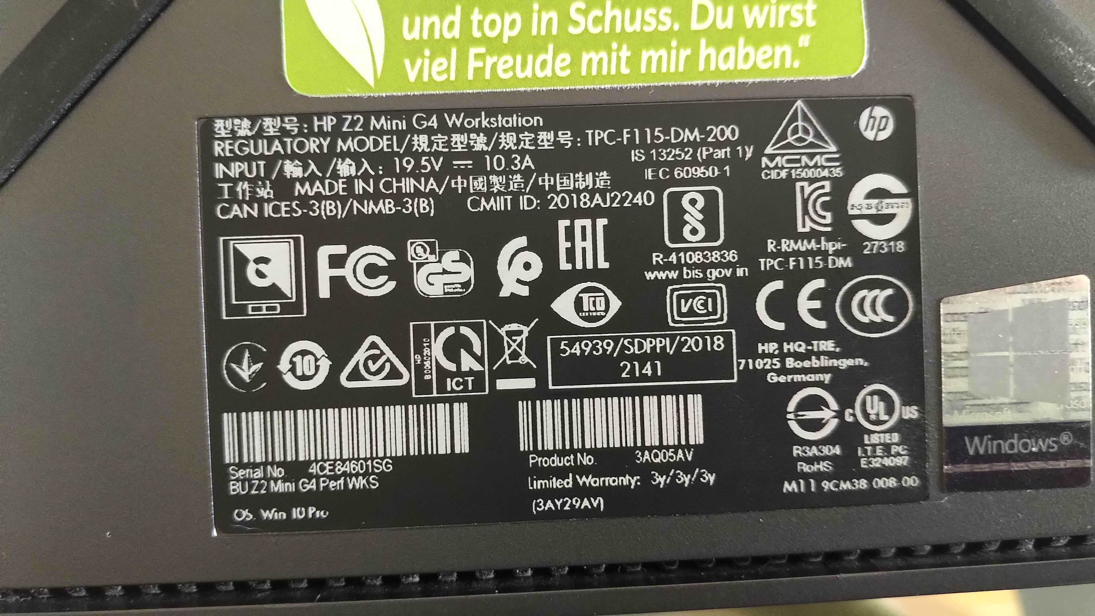 Mini Computador HP Z2 G4 - 16 GB - NVIDIA Quadro P600