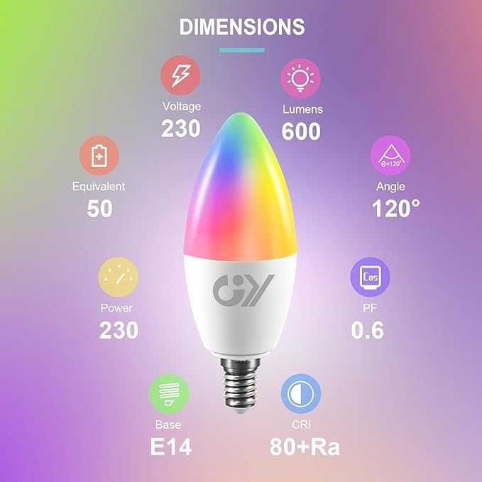 Żarówki Smart LED E14 C37 Kolory WiFi 6W 600lm, 2 szt.