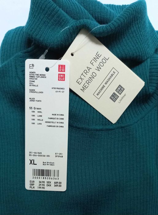Гольф Uniqlo р.XL шерсть мериноса  Merino Jumper, водолазка.