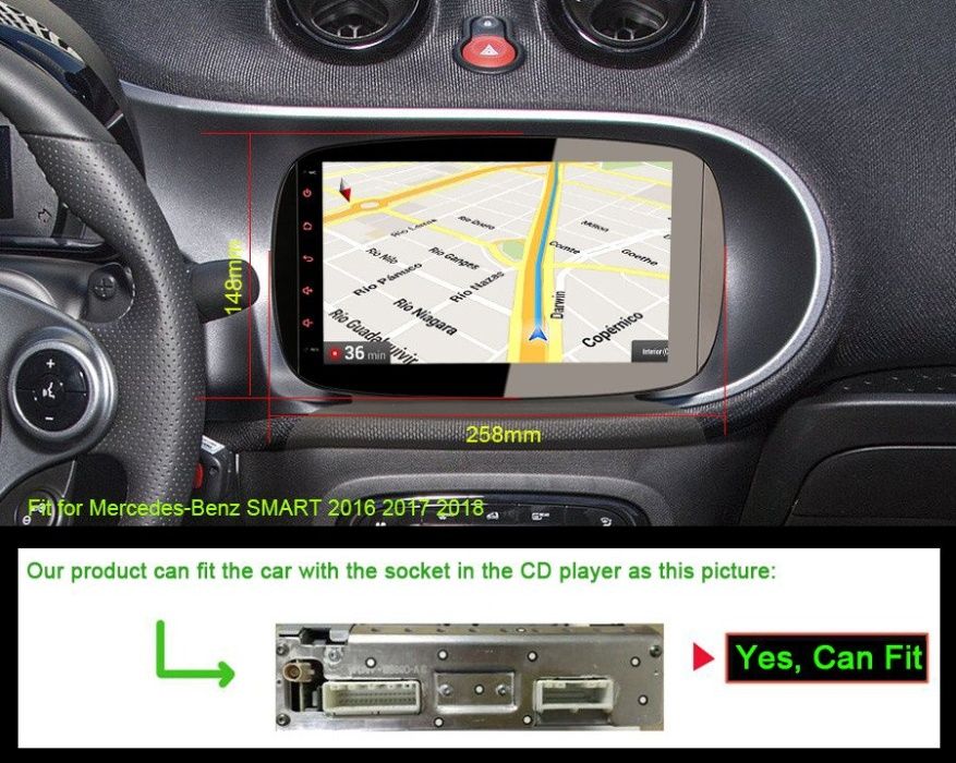 Auto-rádio 2 din android 14 p/ Smart e Renault Dacia Duster