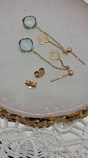 Золотые серьги изумруд,585 проба,топаз,хризопраз