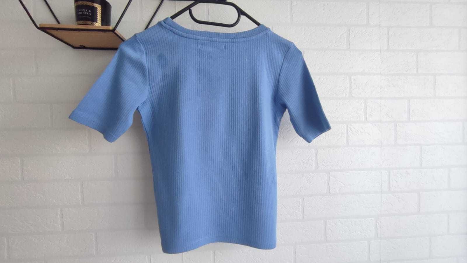 Niebieska prążkowana koszulka damska, młodzieżowa,t-shirt, XS/34