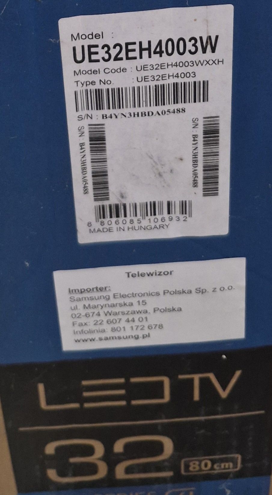 Telewizor Samsung LCD 32 cale, z dekoderem DVB-T2 Ariva T75