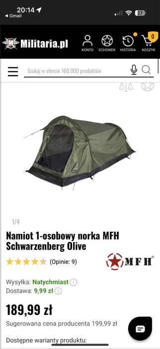 Namiot 1-osobowy norka MFH Schwarzenberg Olive
