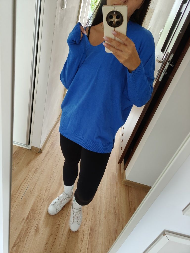 Chabrowy sweter uni uniwersalny błękit oversize