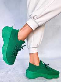 Dzianinowe buty sportowe sneakersy rozm 36 zielone