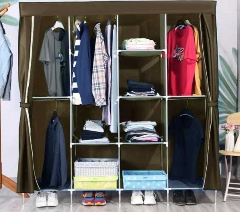 Большой шкаф 4 секции 10 полок тканевый шкаф вешалка шафа для дому