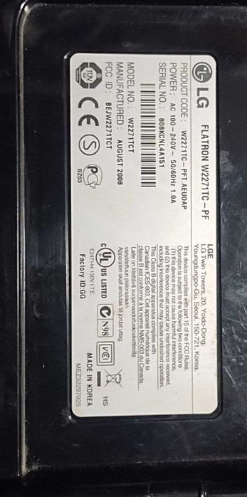 Монітор LG 22" 1680x1050 Flatron W2271TC вбудовані вебкамера, колонки