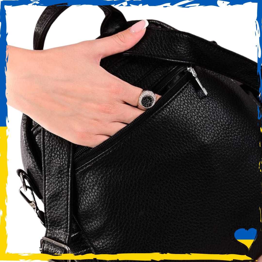 Рюкзак жіночий чорний маленький з якісної екошкіри. Рюкзак женский