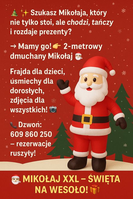 Żywa maskotka Święty Mikołaj na wynajem