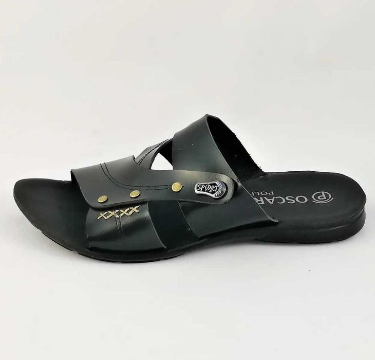 Мужские Шлёпанцы Тапочки Сланцы Чёрные Кожаные