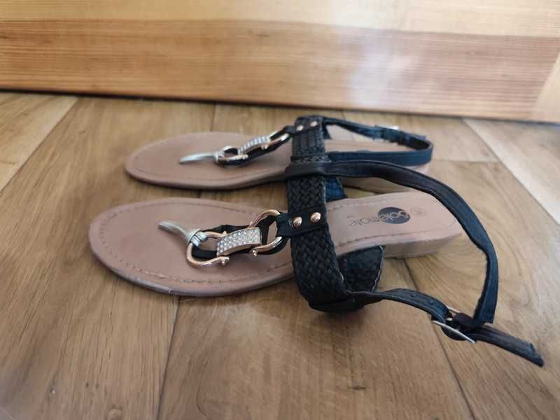 Czarne sandały z cekinami japonki Solemate
